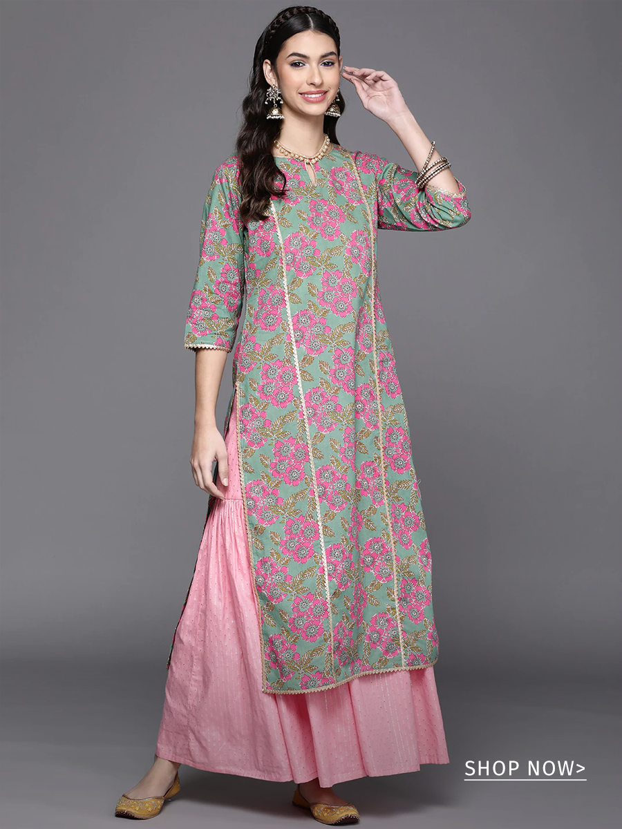 Buy Women Blue Self Design Round Neck Full Sleeve Kurtis Online in India -  Monte Carlo